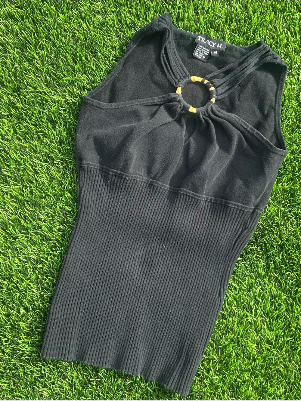 Y2K black cinched snatched stretchy waist ring top